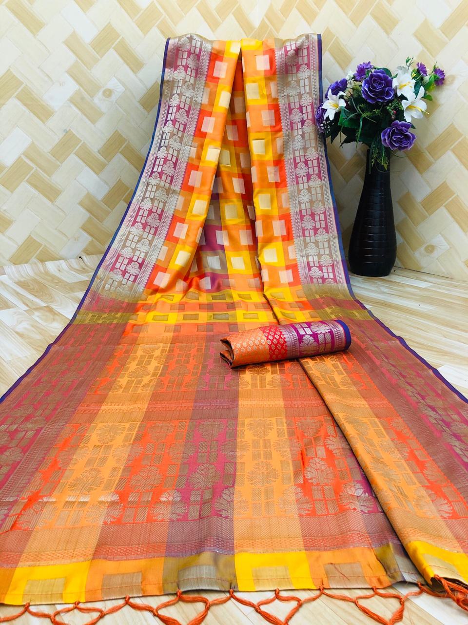 Aura Sarees Presents Idris Pure Kanjeevaram Silk Checks Pattern Sarees Catalogue Wholesaler