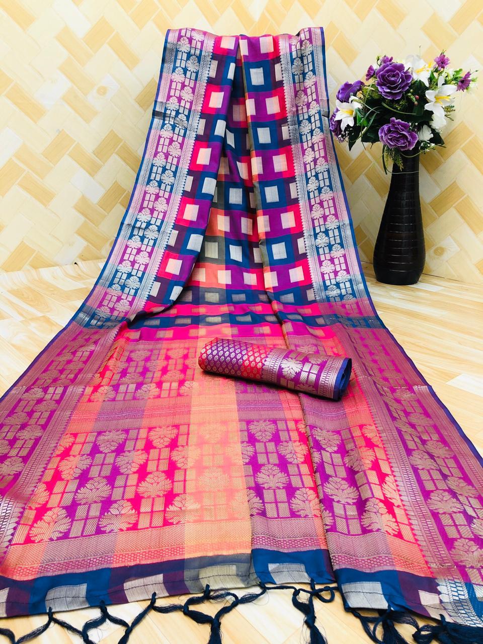 Aura Sarees Presents Idris Pure Kanjeevaram Silk Checks Pattern Sarees Catalogue Wholesaler