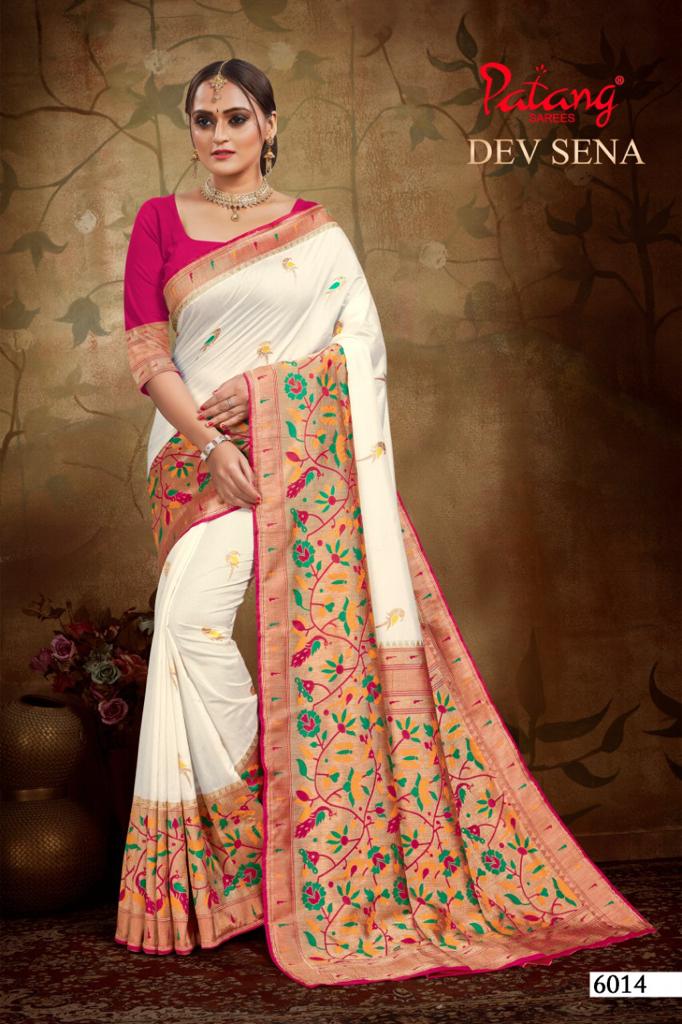 Patang Presents Dev Sena Special Off-white Designer Silk Sarees Catalogue Wholesaler