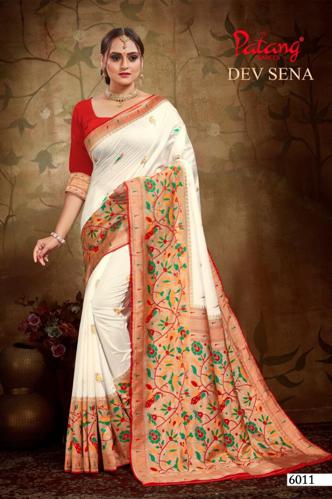 Patang Presents Dev Sena Special Off-white Designer Silk Sarees Catalogue Wholesaler