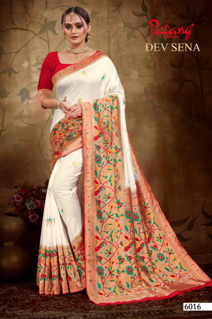 Patang Presents Dev Sena Special Off-white Designer Silk Sarees Catalogue Wholesaler