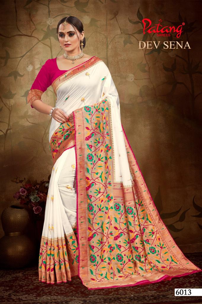 Patang Presents Dev Sena Special Off-white Designer Silk Sarees Catalogue Wholesaler