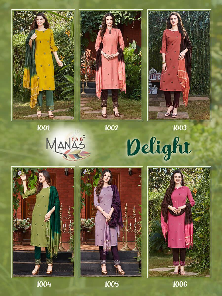 Manas Presents Delight Chinon Silk Embroidery Work Kurtis Cataloge Wholesaler