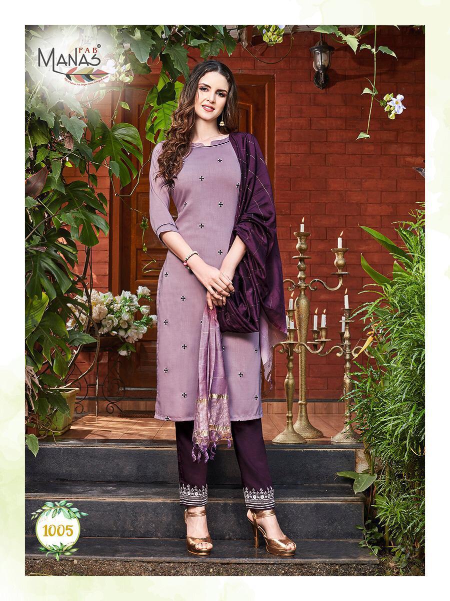 Manas Presents Delight Chinon Silk Embroidery Work Kurtis Cataloge Wholesaler