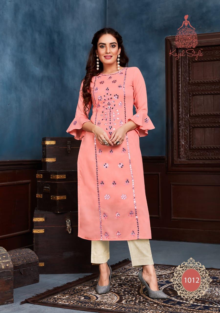 Kajal Style Presents Fashion Saga Vol-1 Fancy Maslin Silk With Handwork Kurtis With Pents Collection At Wholesale Prices