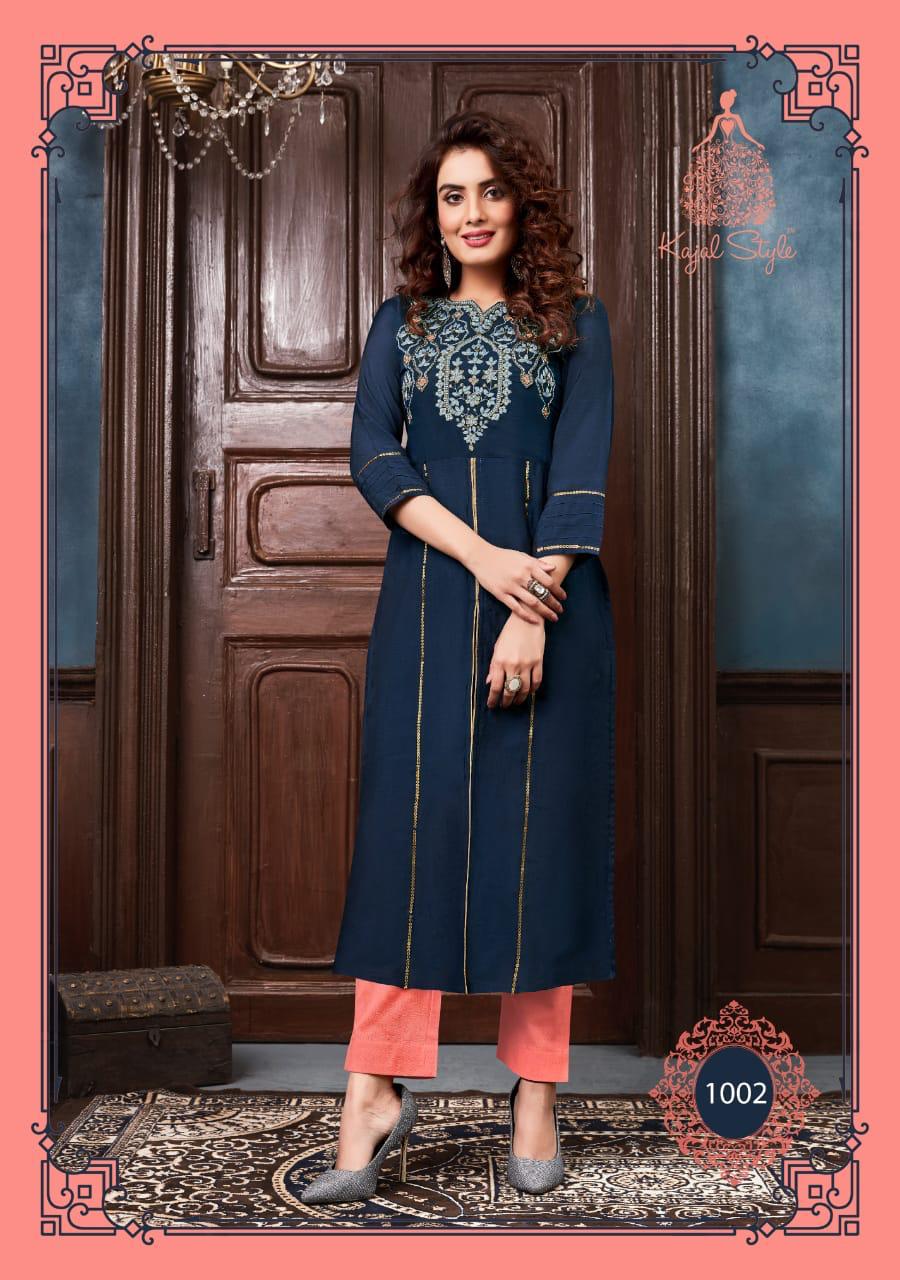 Kajal Style Presents Fashion Saga Vol-1 Fancy Maslin Silk With Handwork Kurtis With Pents Collection At Wholesale Prices