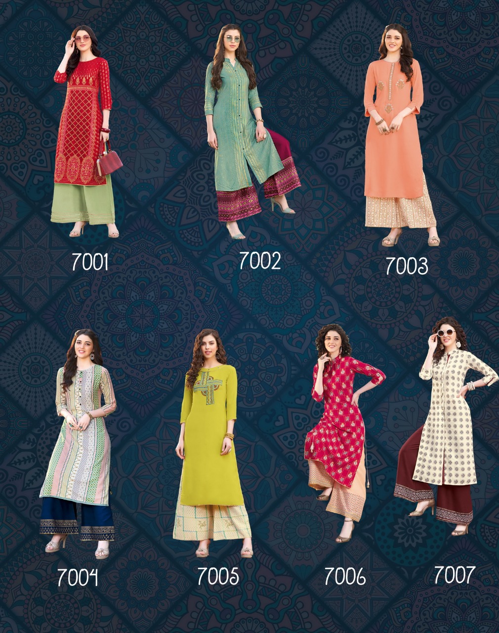 Diya Trends Presents Bibas Vol-7 Beautiful Designer Fancy Rayon And Cotton Flex Kurtis With Plazzo Collection At Wholesale Prices