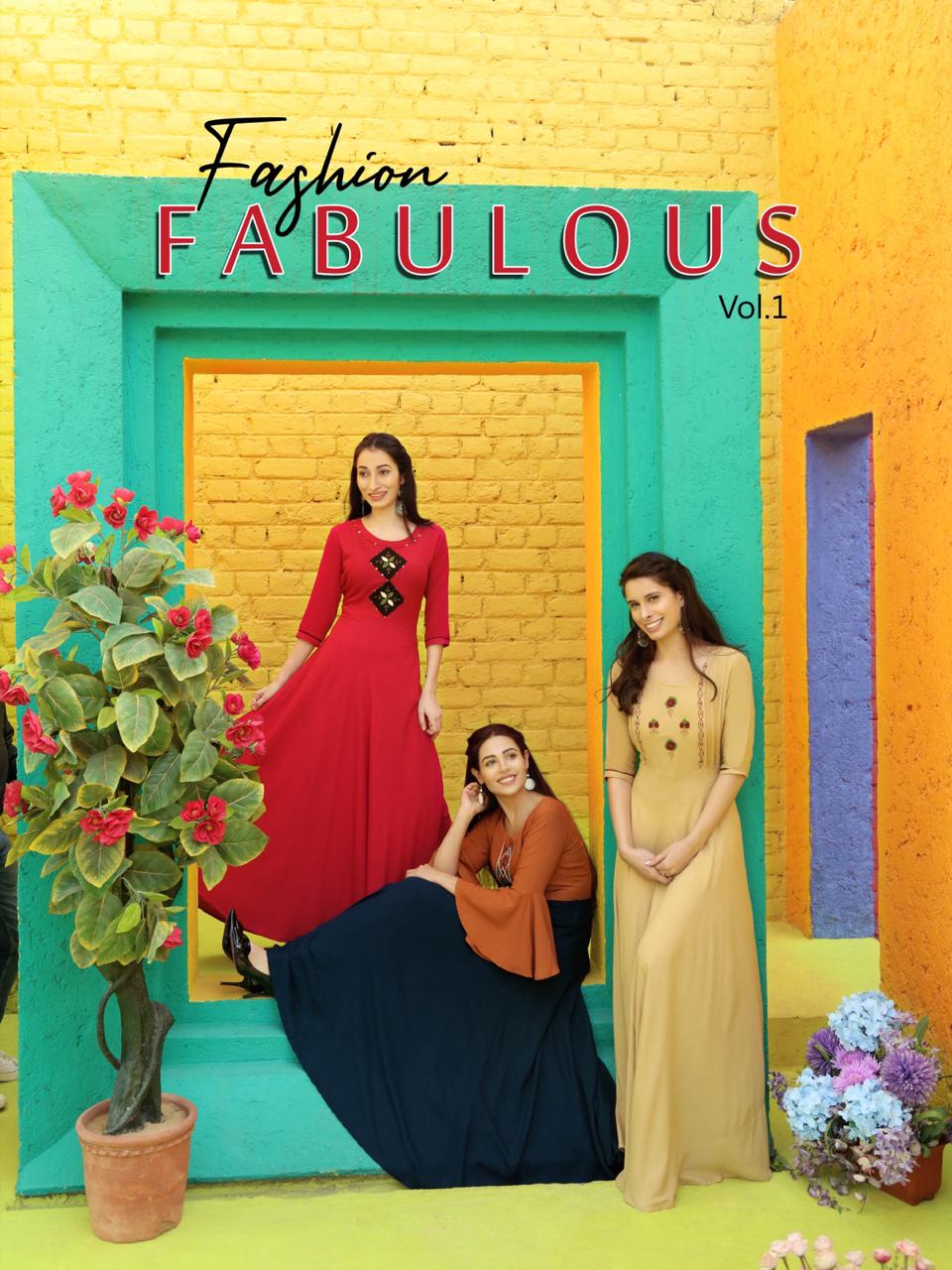 Aradhna Kurtis Presents Fabulous Vol-1 Heavy Rayon With Embroidery Work Gown Style Long Kurtis Catalog Wholesaler