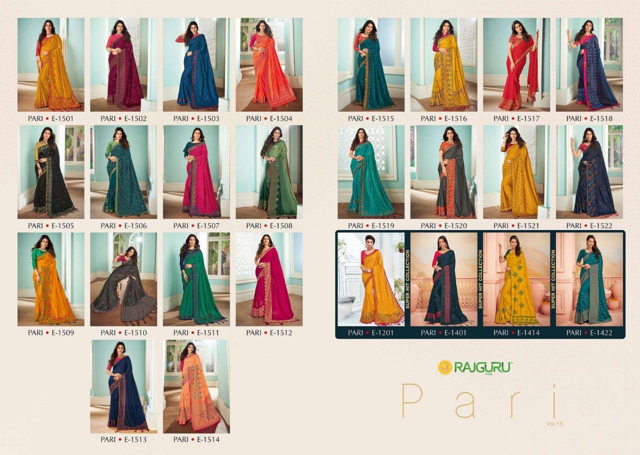 Rajguru Presents Pari Vol-15 Exclusive Designer Party Wear Embroidery Work Sarees Catalogue Wholesaler And Exporters