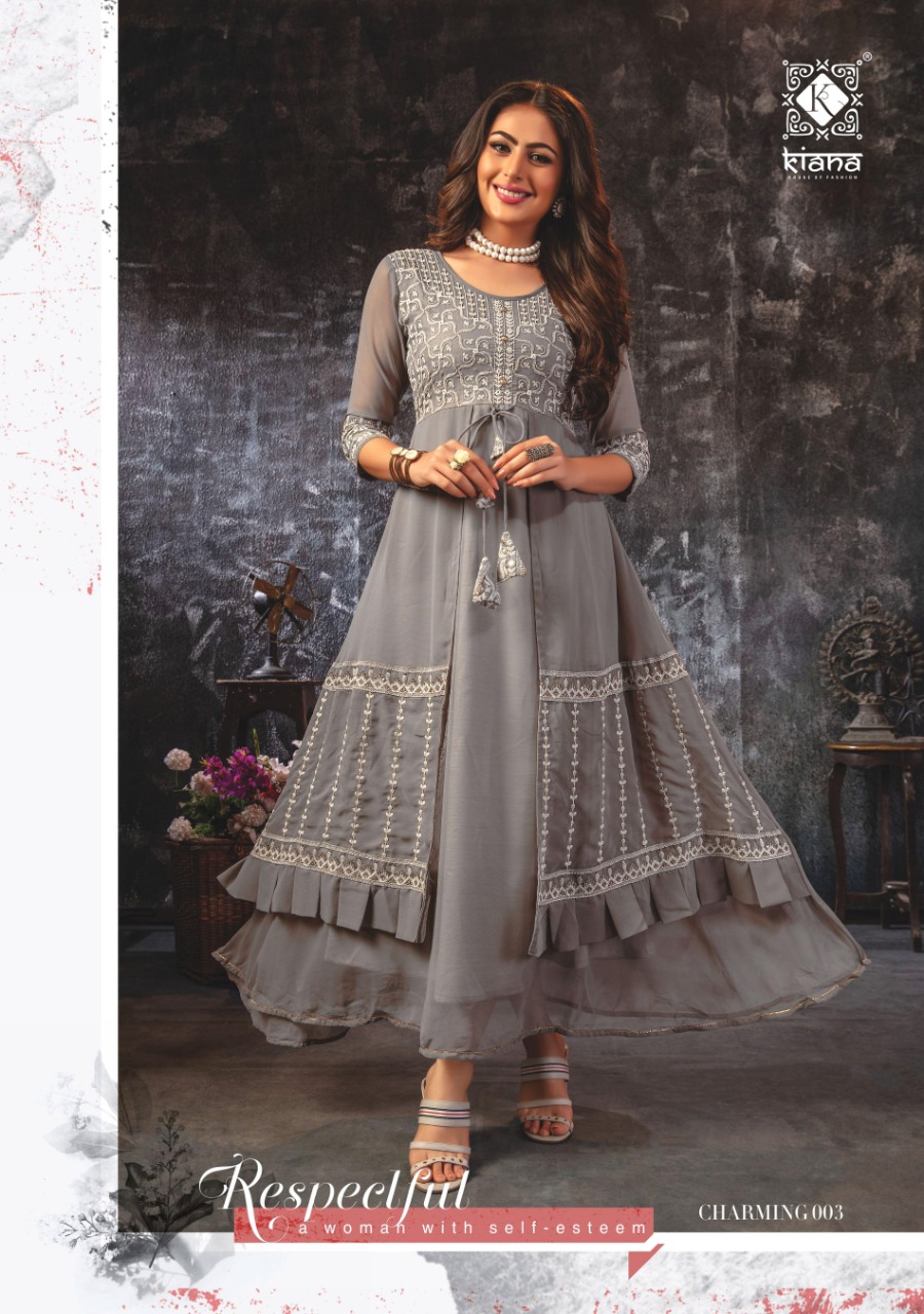 Kiana Presents Charming Exclusive Designer Party Wear Lucknowi Work Kurtis Collection At Wholesale Prices
