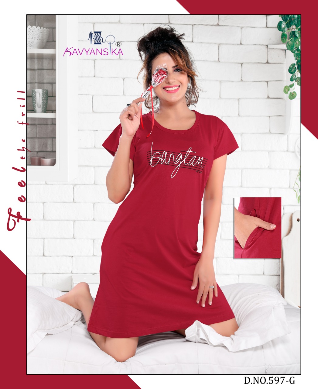 Kavyansika Pocket Long T-shirt Nighty Vol-597 Sort Nighty