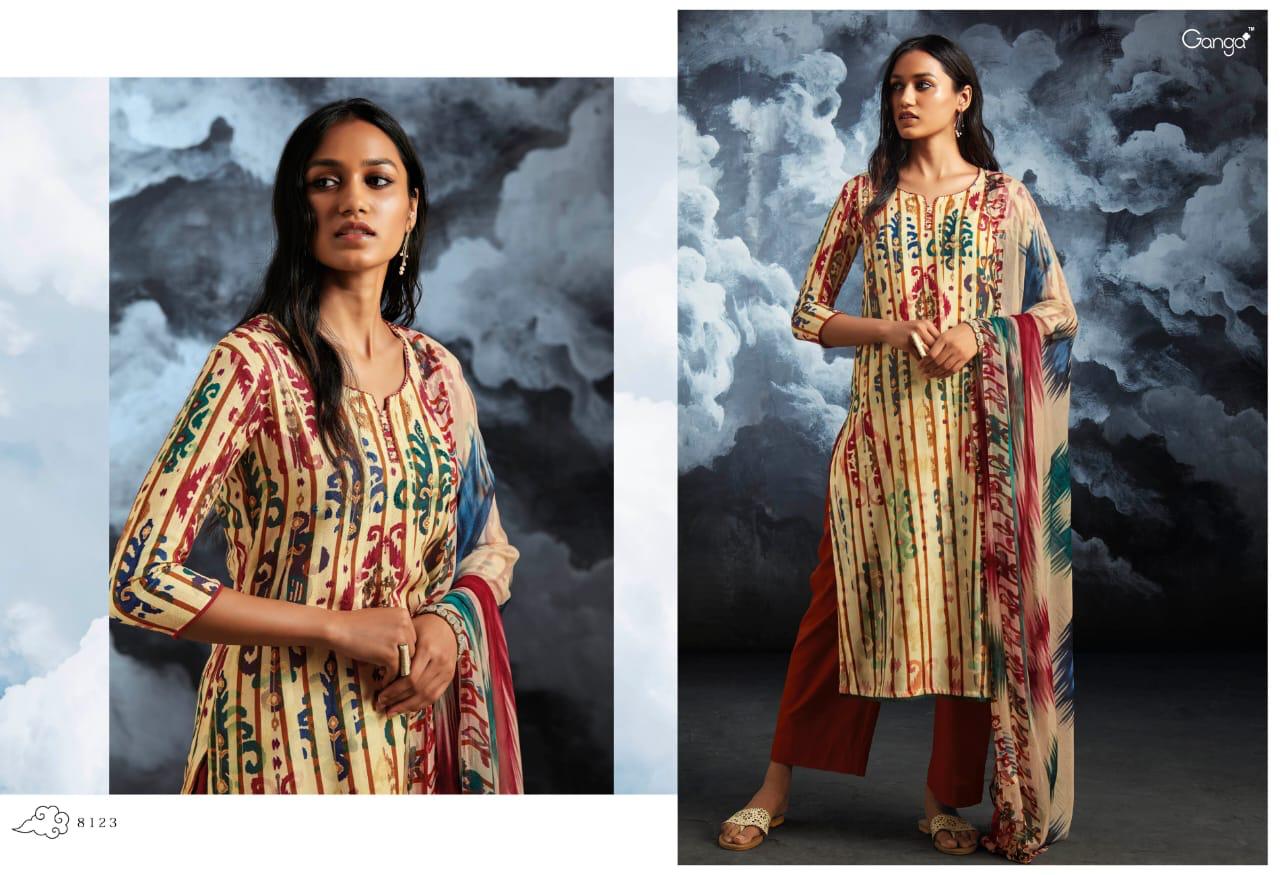 Ganga Presents Nila Fancy Cotton Satin Printed With Hand Embroidery Work Plazzo Style Salwar Suit Catalogue Wholesaler