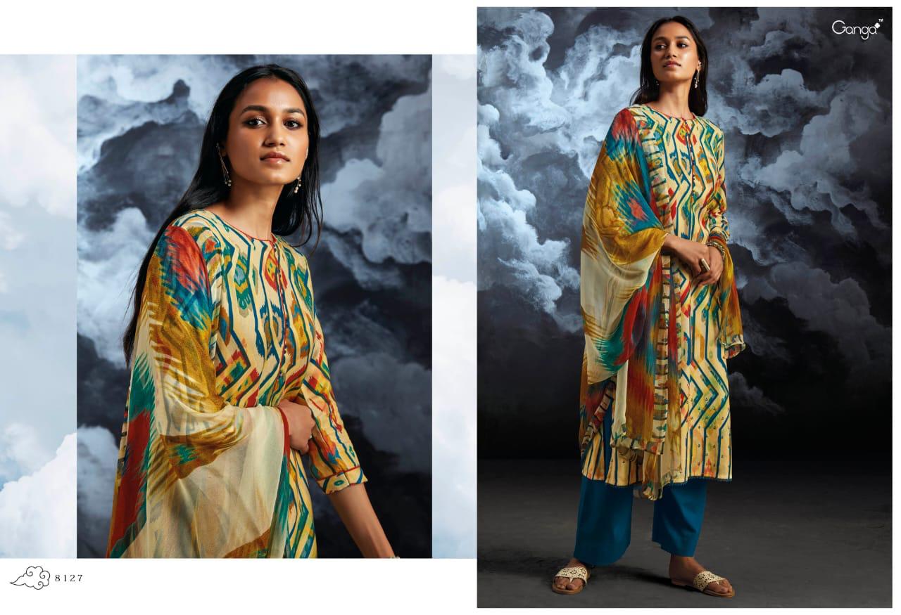 Ganga Presents Nila Fancy Cotton Satin Printed With Hand Embroidery Work Plazzo Style Salwar Suit Catalogue Wholesaler