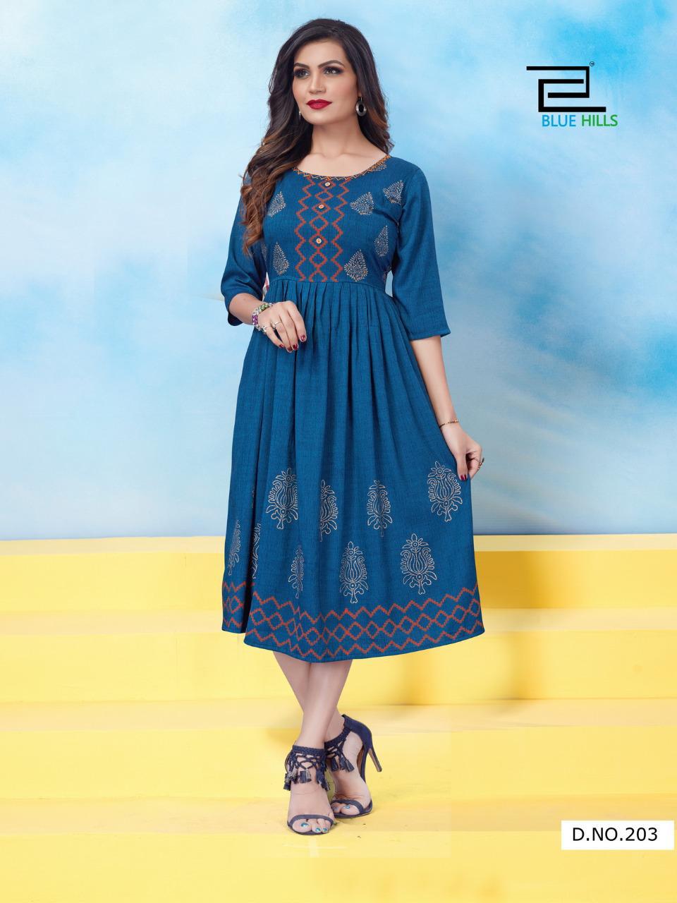 Blue Hills Presents Trend Vol-5 Heavy Rayon Two Tone Anarkali Style Kurtis Catalog Wholesaler And Exporters