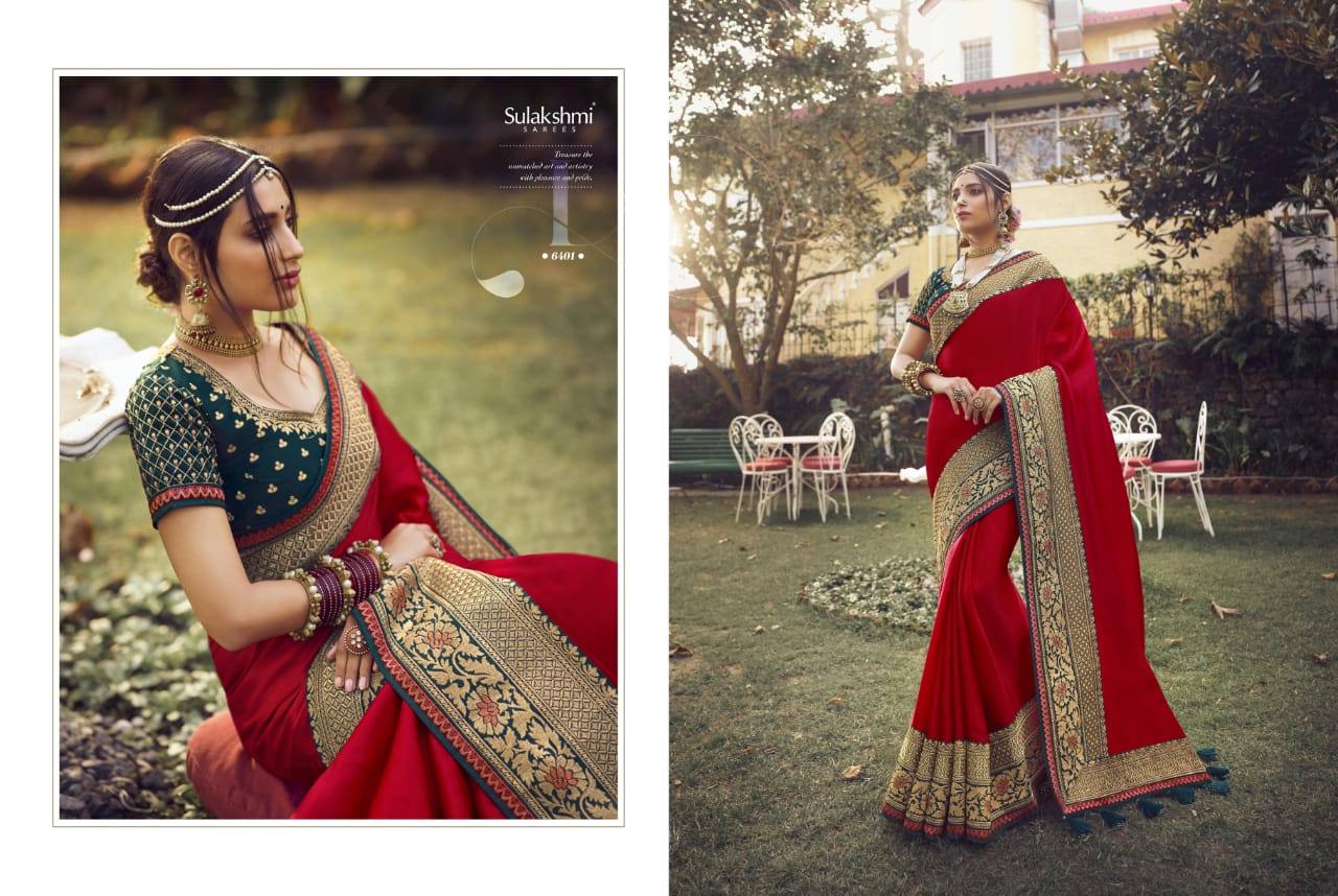 Sulakshmi Presents Sunshine 6401 To 6409 Series Exclusive Designer Party Wear Heavy Border And Blouse Concept Sarees Catalogue Wholesaler