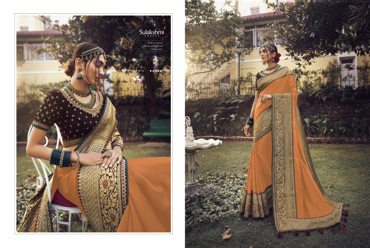 Sulakshmi Presents Sunshine 6401 To 6409 Series Exclusive Designer Party Wear Heavy Border And Blouse Concept Sarees Catalogue Wholesaler