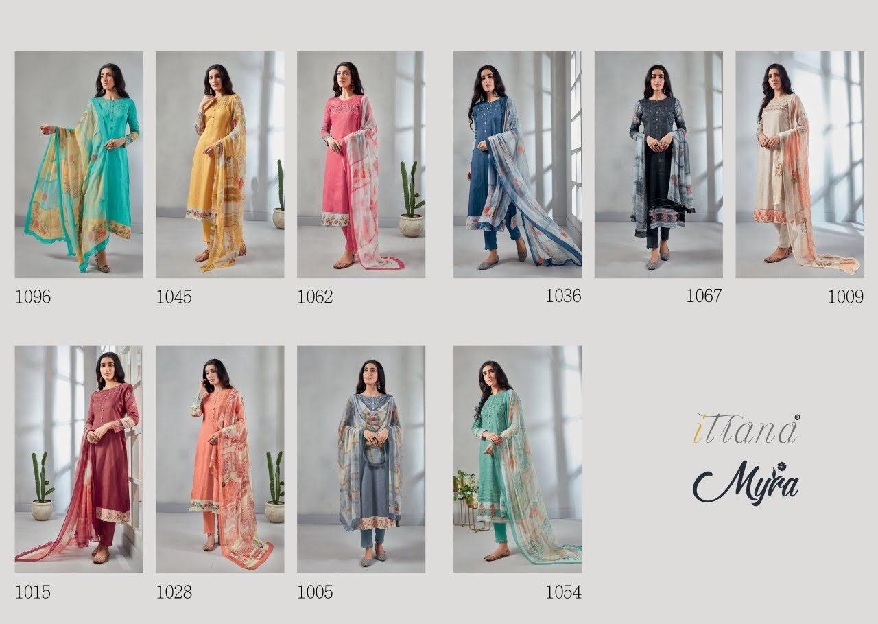 Itrana Presents Myra Cotton Satin Digital Print With Embroidery Work Party Wear Straight Salwar Suit Catalogue Wholesaler