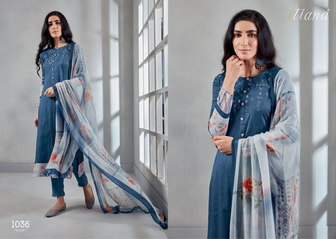 Itrana Presents Myra Cotton Satin Digital Print With Embroidery Work Party Wear Straight Salwar Suit Catalogue Wholesaler