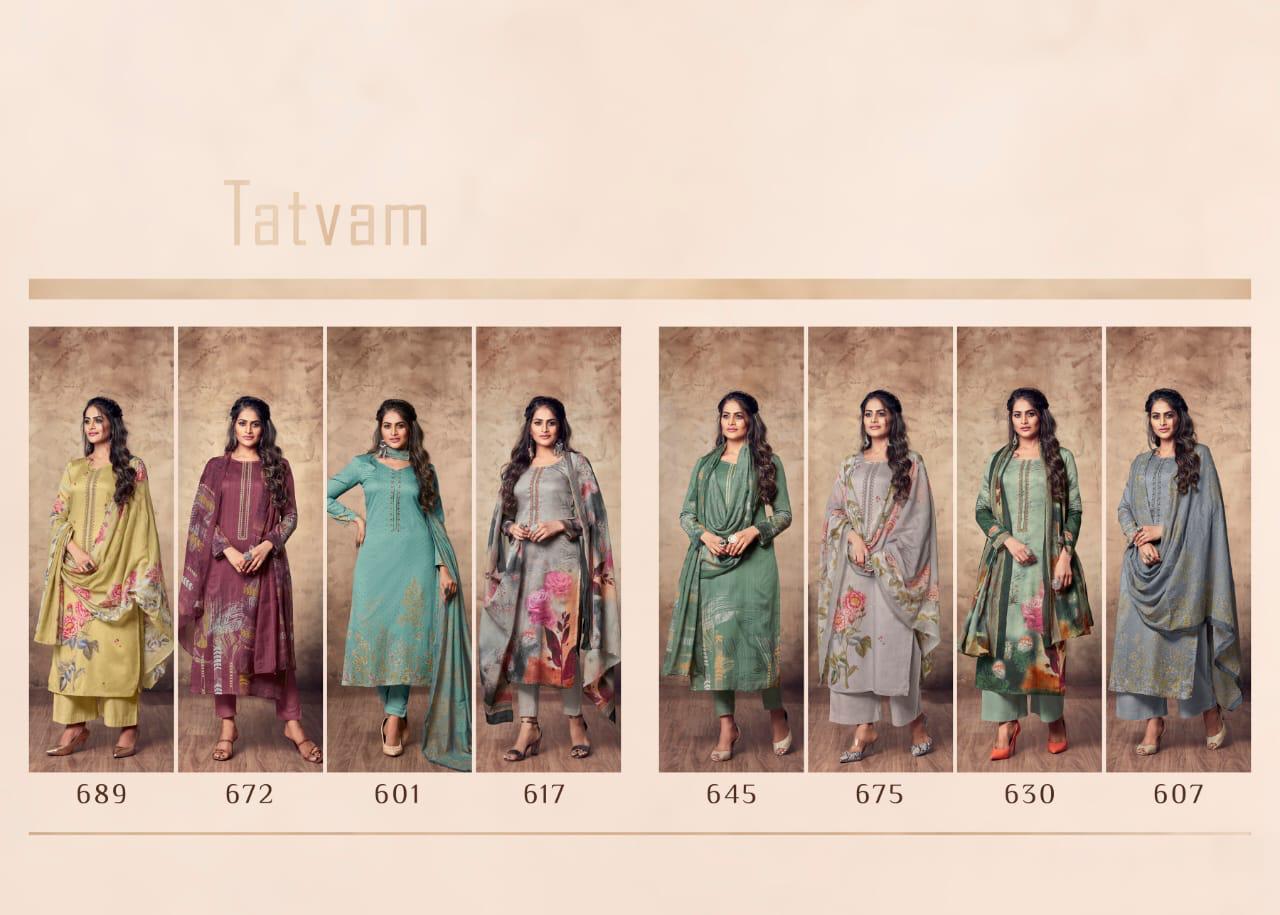 T And M Designer Presents Tatvam Cotton Satin With Embroidery Work Printed Straight Salwar Suit Catalogue Wholesaler
