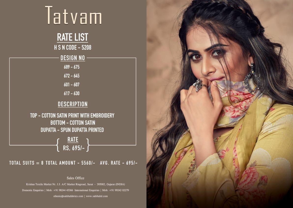 T And M Designer Presents Tatvam Cotton Satin With Embroidery Work Printed Straight Salwar Suit Catalogue Wholesaler