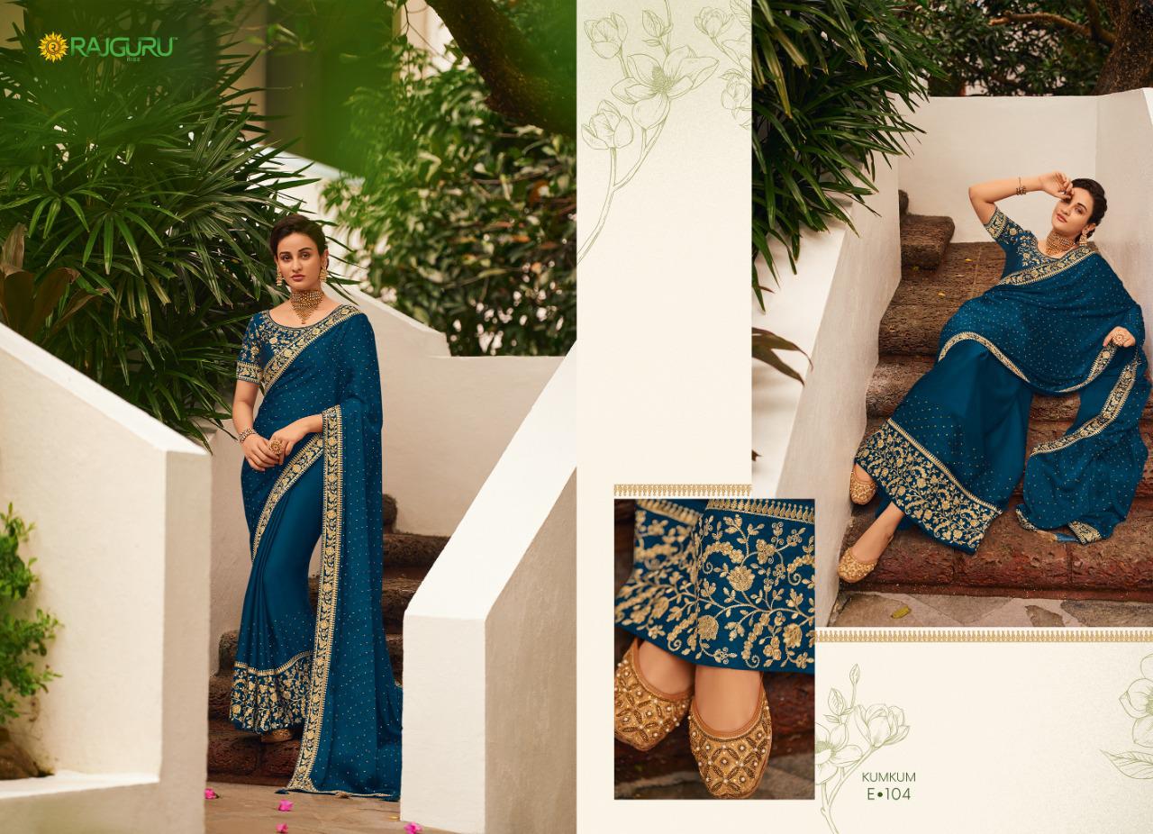 Rajguru Presents Kumkum Beautiful Designer Party'wear Satin Silk Sarees Catalogue Wholesaler