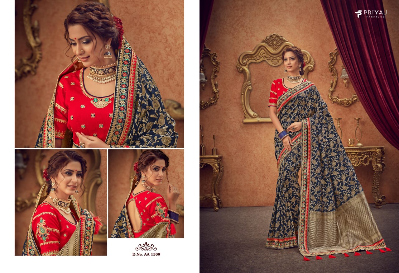 Priyaj Fashion Presents Rajgharana 1503 To 1514 Series Bridna Designer Wedding Wear Indian Patola And Bandhani Style Sarees Catalog Wholesaler
