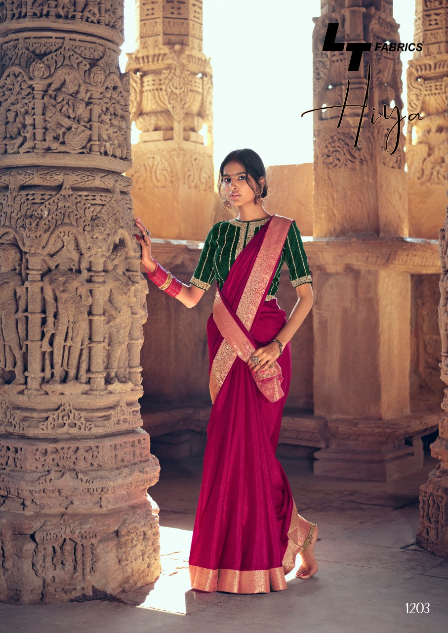 Lt Sarees Presents Hiya Beautiful Vichitra Silk Simple Elegant Looks Heavy Blouse Concept Sarees Catalogue Wholesaler