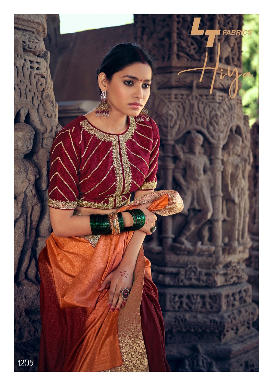 Lt Sarees Presents Hiya Beautiful Vichitra Silk Simple Elegant Looks Heavy Blouse Concept Sarees Catalogue Wholesaler