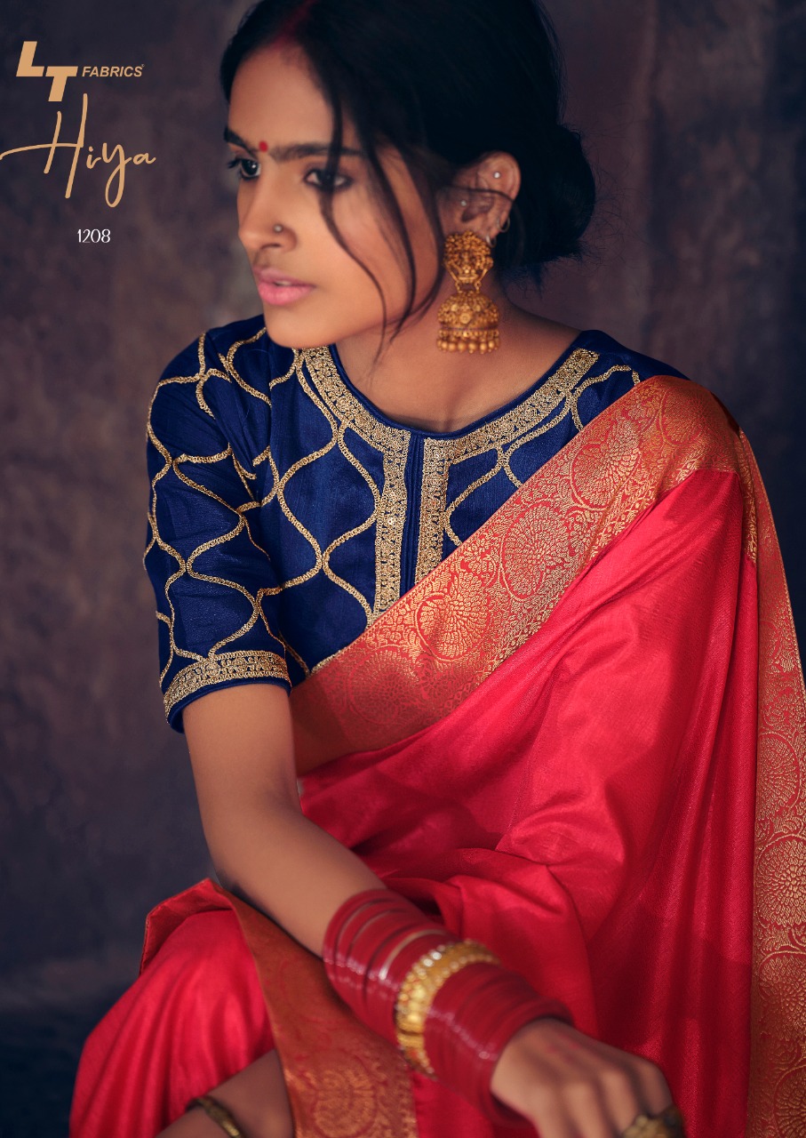 Lt Sarees Presents Hiya Beautiful Vichitra Silk Simple Elegant Looks Heavy Blouse Concept Sarees Catalogue Wholesaler