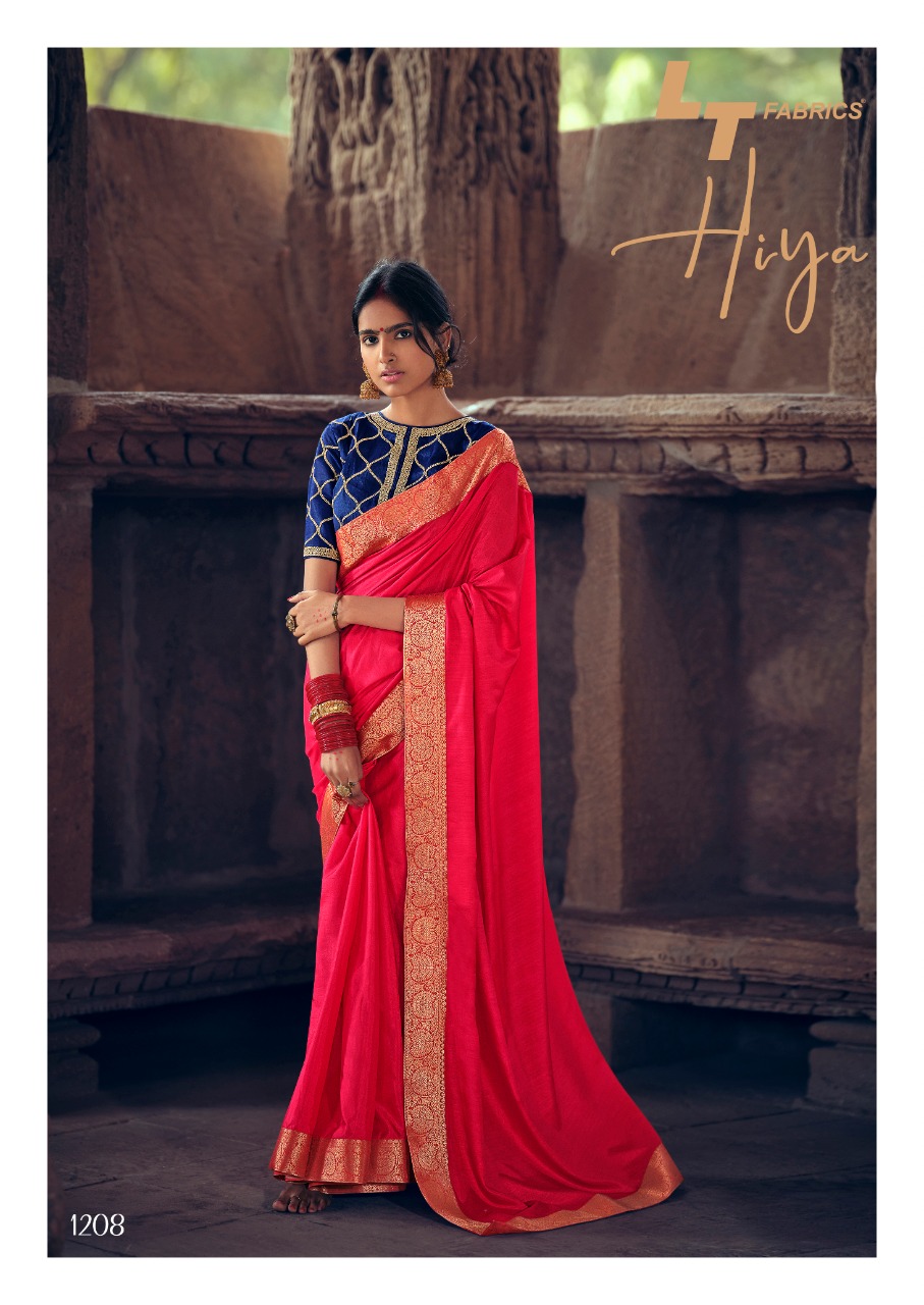 Lt Sarees Presents Hiya Beautiful Vichitra Silk Simple Elegant Looks Heavy Blouse Concept Sarees Catalogue Wholesaler