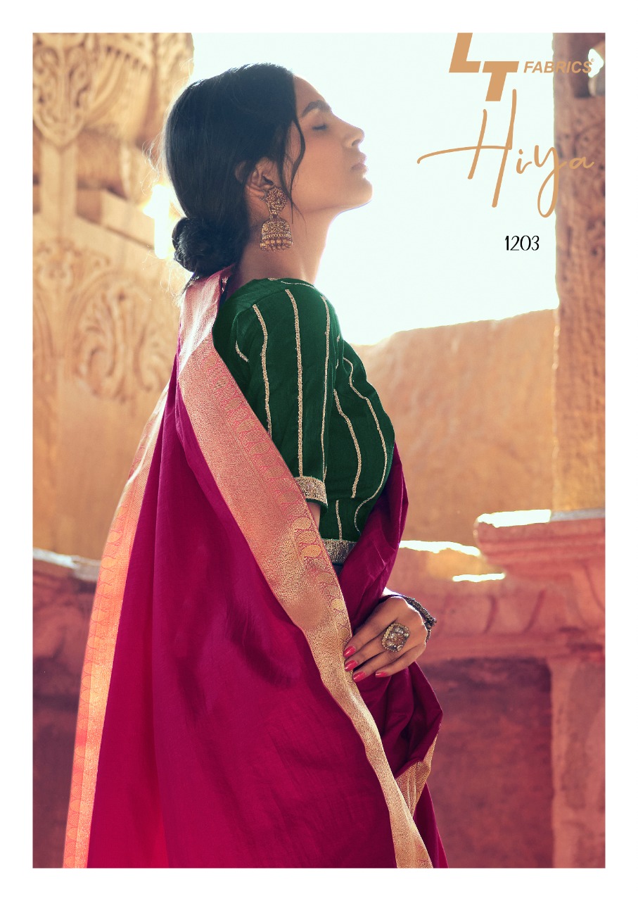 Lt Sarees Presents Hiya Beautiful Vichitra Silk Simple Elegant Looks Heavy Blouse Concept Sarees Catalogue Wholesaler