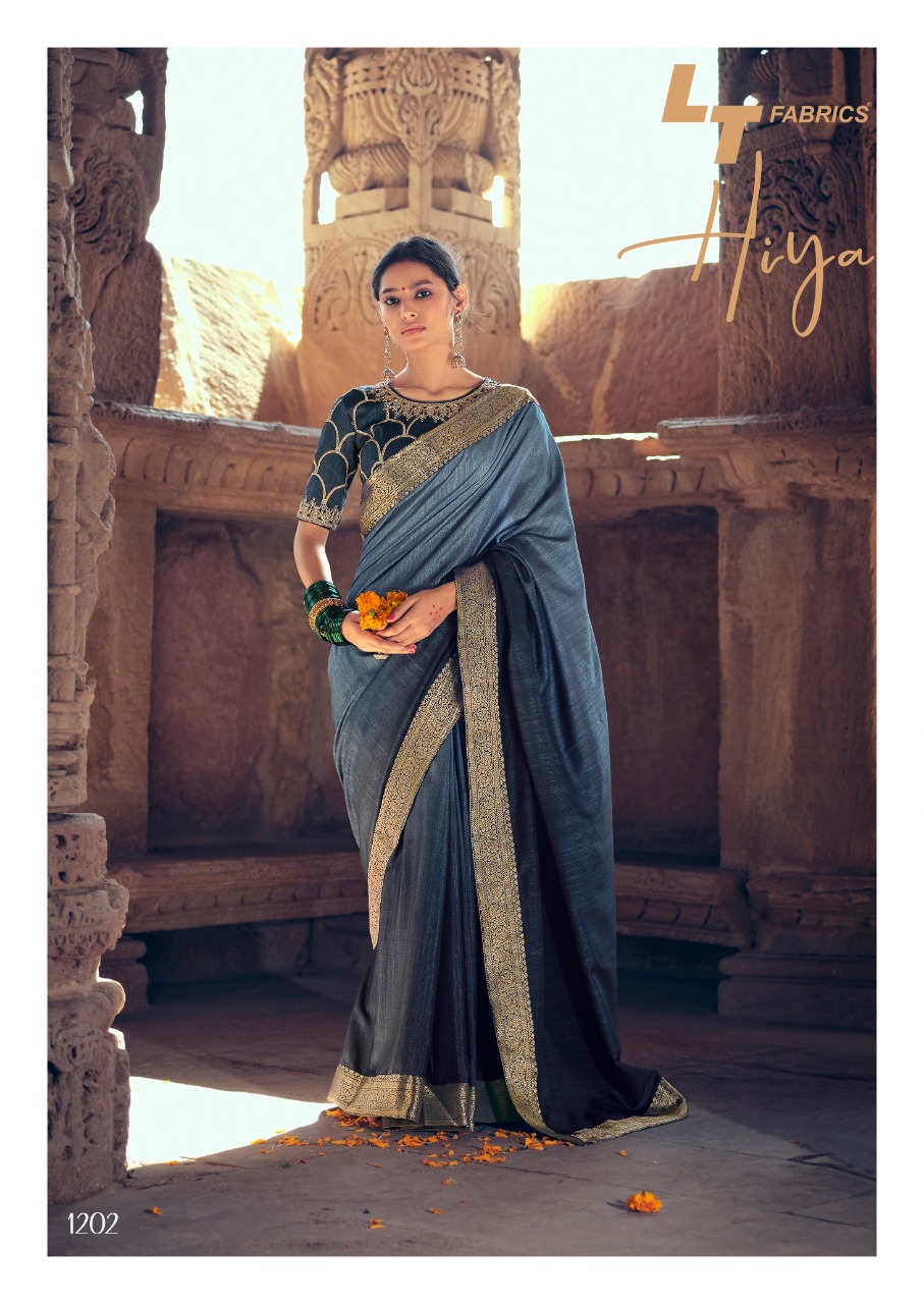 Lt Sarees Presents Hiya Beautiful Vichitra Silk Simple Elegant Looks Heavy Blouse Concept Sarees Catalogue Wholesaler
