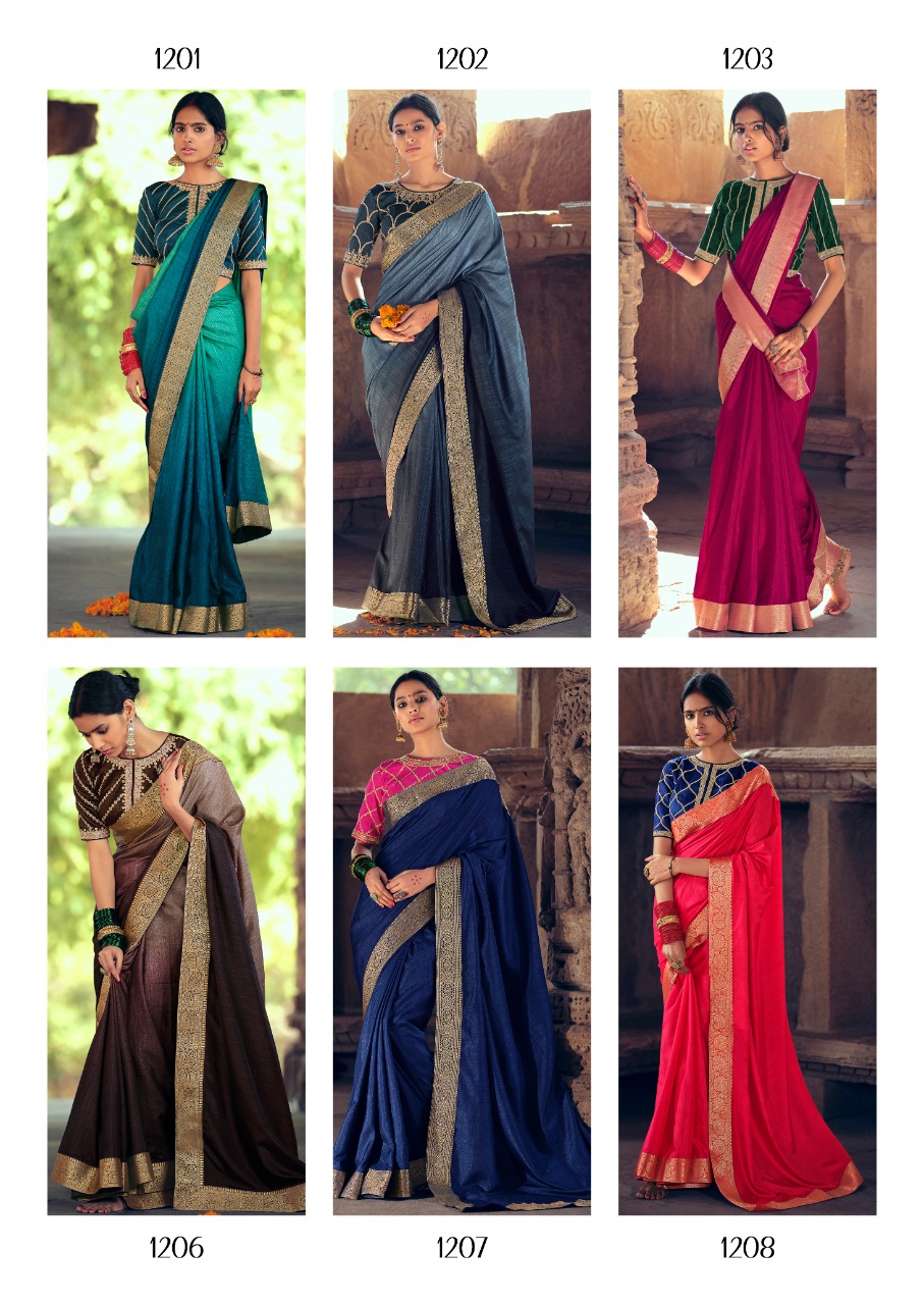 Lt Sarees Presents Hiya Beautiful Vichitra Silk Simple Elegant Looks Heavy Blouse Concept Sarees Catalogue Wholesaler