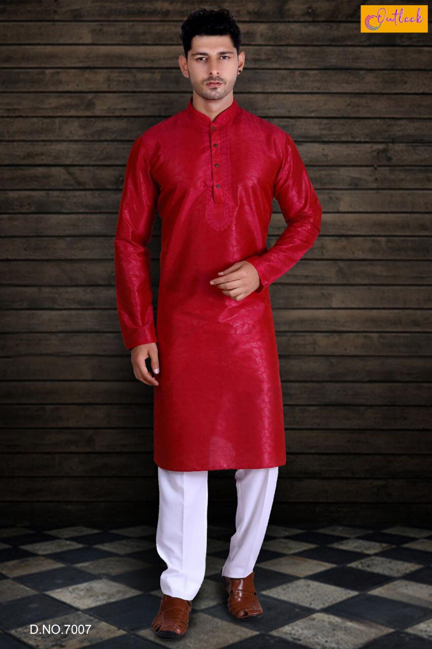Outlook Vol-7 Designer Partywear Partywear Pure Art Silk Men's Wear Kurta Pajama Collection