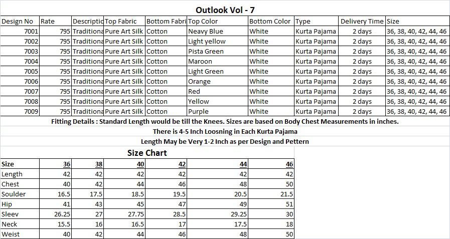 Outlook Vol-7 Designer Partywear Partywear Pure Art Silk Men's Wear Kurta Pajama Collection