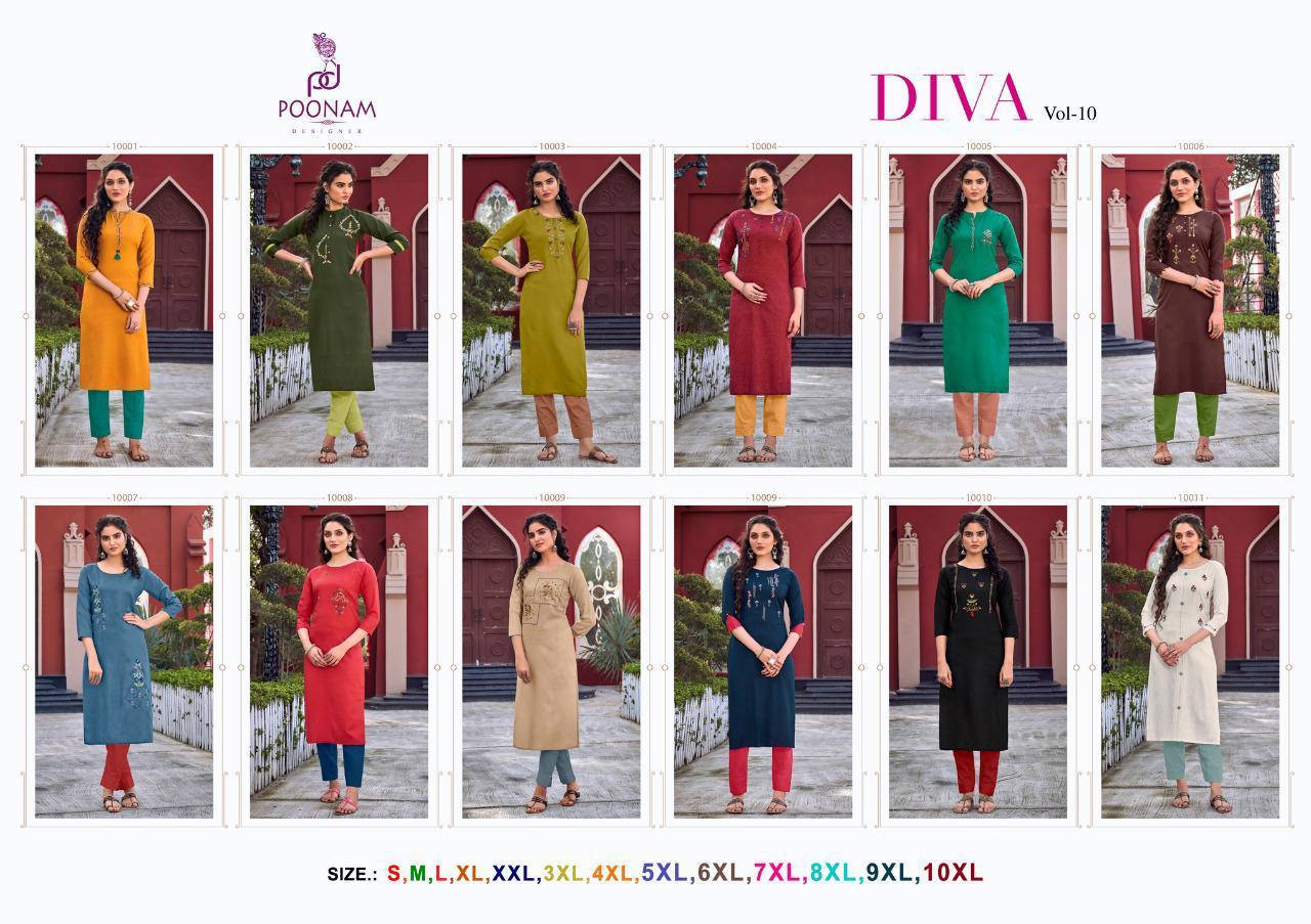 Poonam Presents Diya Vol-10 Daily Wear Cotton Straight Kurtis Catalog Wholesaler