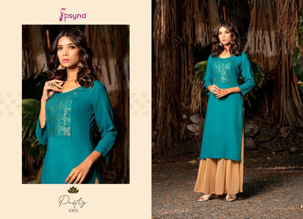 Psyna Presents Pastry Fancy Sequence Work Straight Rayon Kurtis Catalog Wholesaler And Exporters