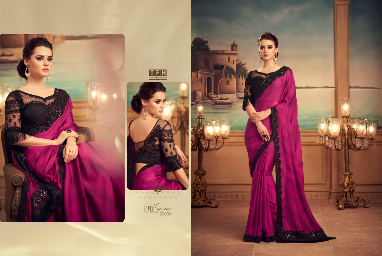 Tfh Presents Silver Screen 15th Eddition  Exclusive Blouse And Border Concept Partywear Sarees Catalogue Wholesaler And Exporters