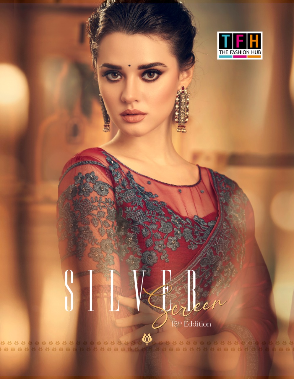 Tfh Presents Silver Screen 15th Eddition  Exclusive Blouse And Border Concept Partywear Sarees Catalogue Wholesaler And Exporters