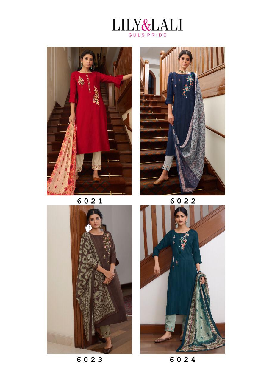 Liliy And Lali Presents Mahima Fancy Viscose Pattern With Embriodary Work Kurtis With Pant Catalog Collection