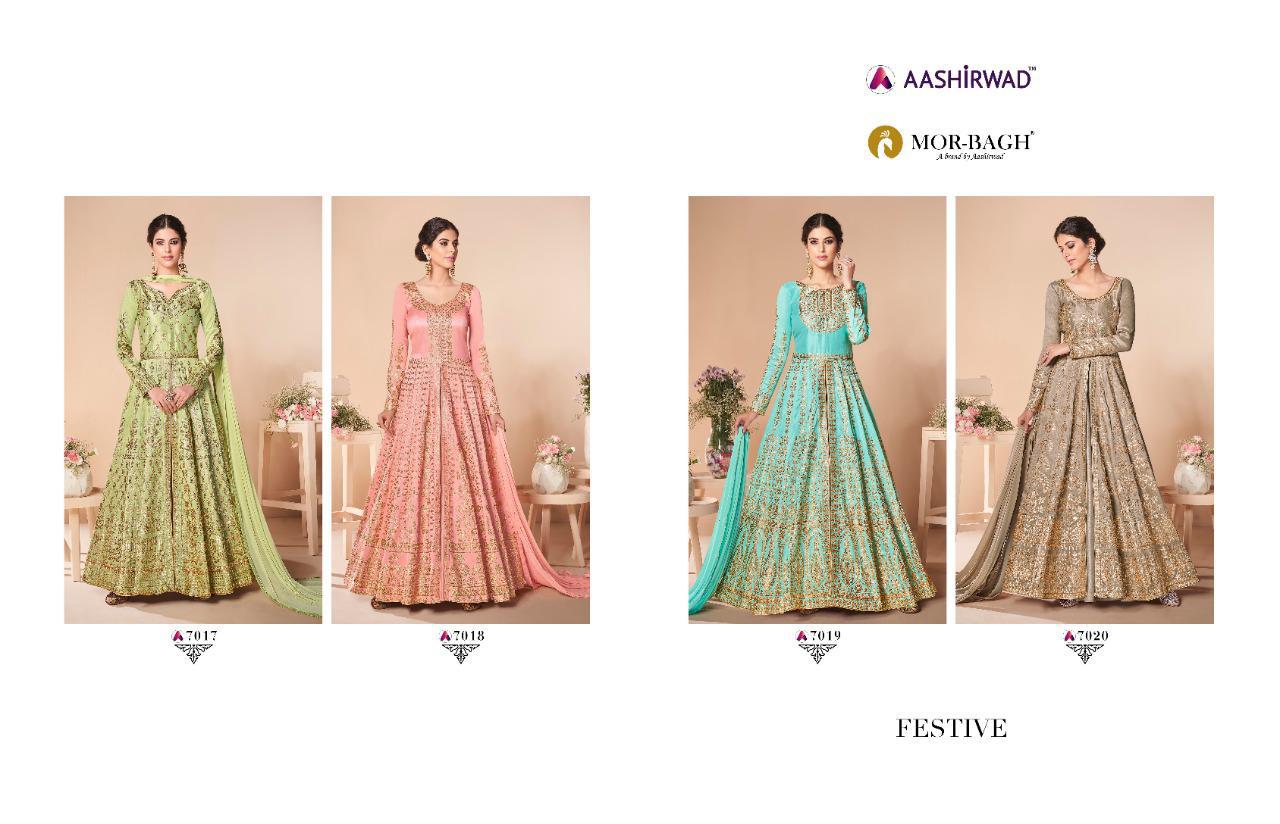 Aashirwad Presents Festive Heavy Embroidery Designer Mulberry Silk Gown Catalog Collection