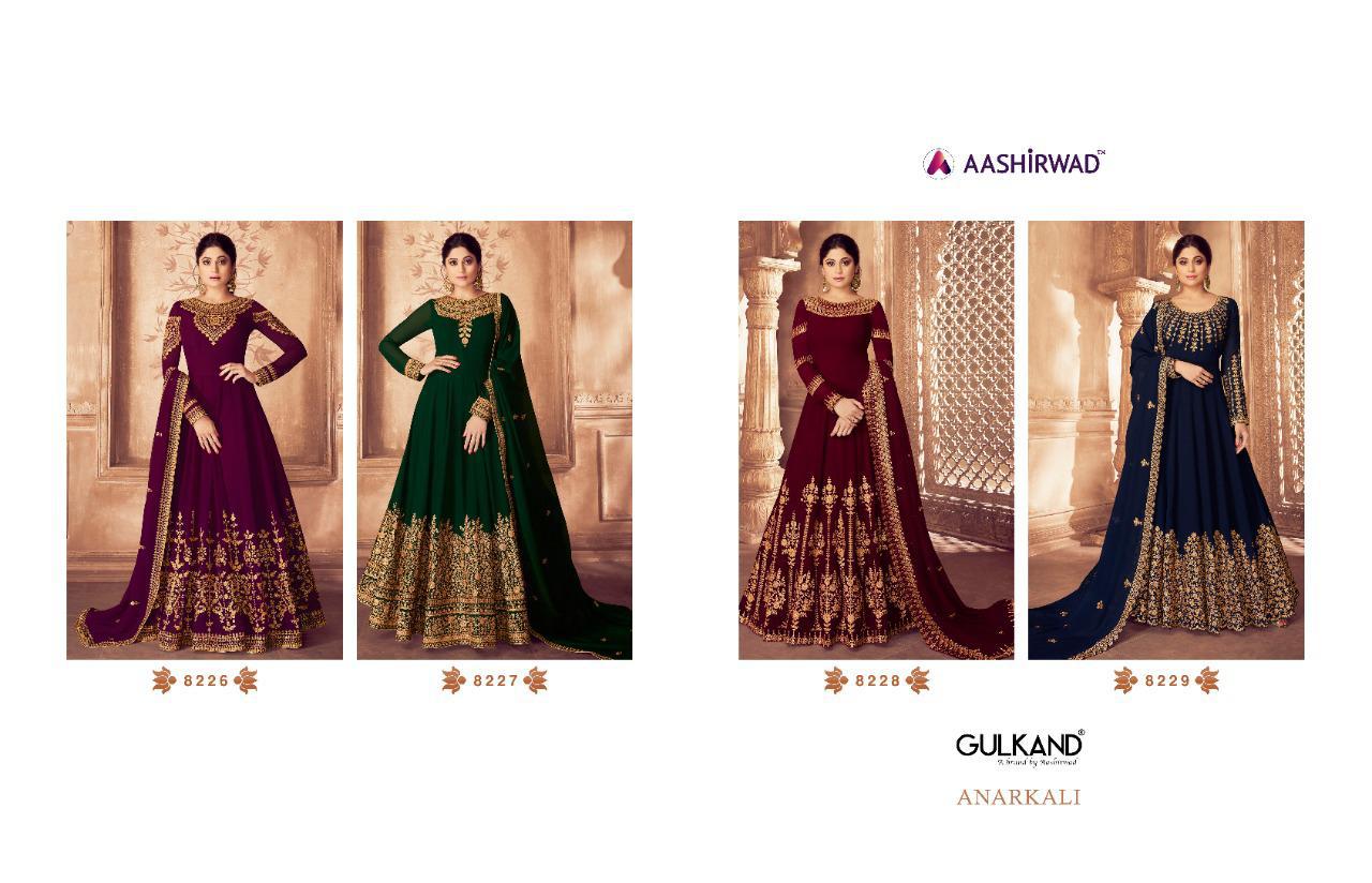 Aashirwad Presents Gulkand 8226 To 8229 Real Georgette Embroidery Work Anarkali Gown Collection At Wholesale