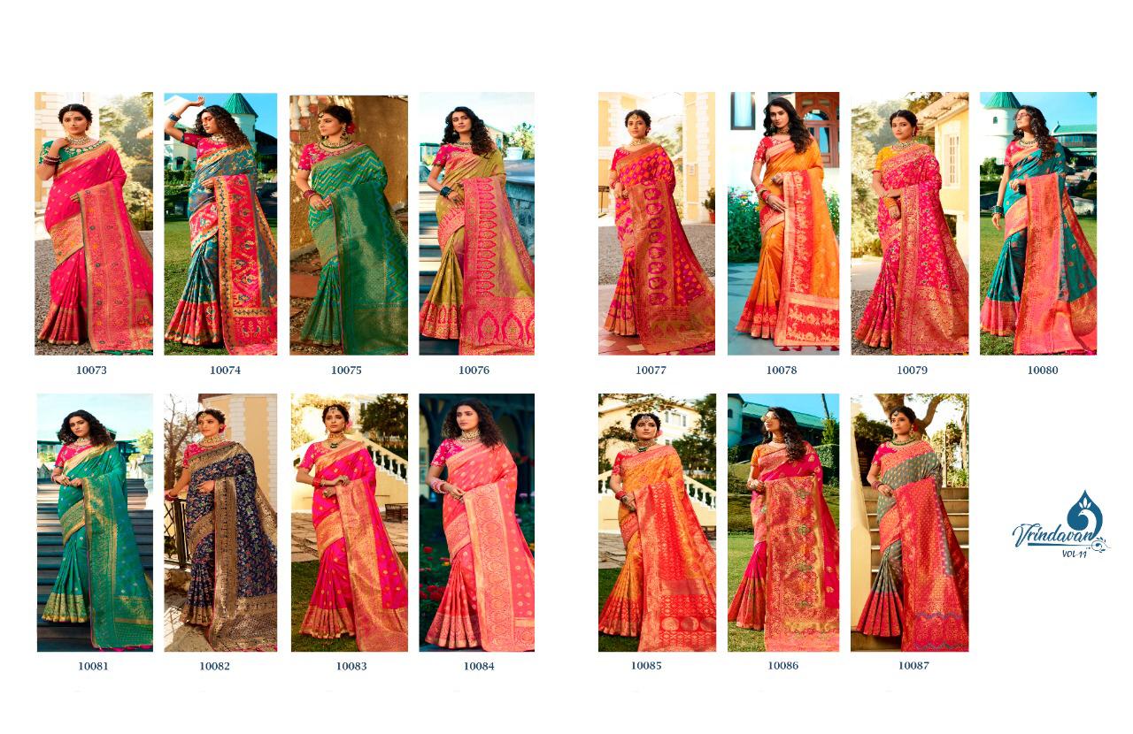 Vrindavan Vol-11 10073 To 10087 Series By Royal Exlclusive Heavy Blouse Concept Marraige Wear Silk Sarees Catalog Wholesaler