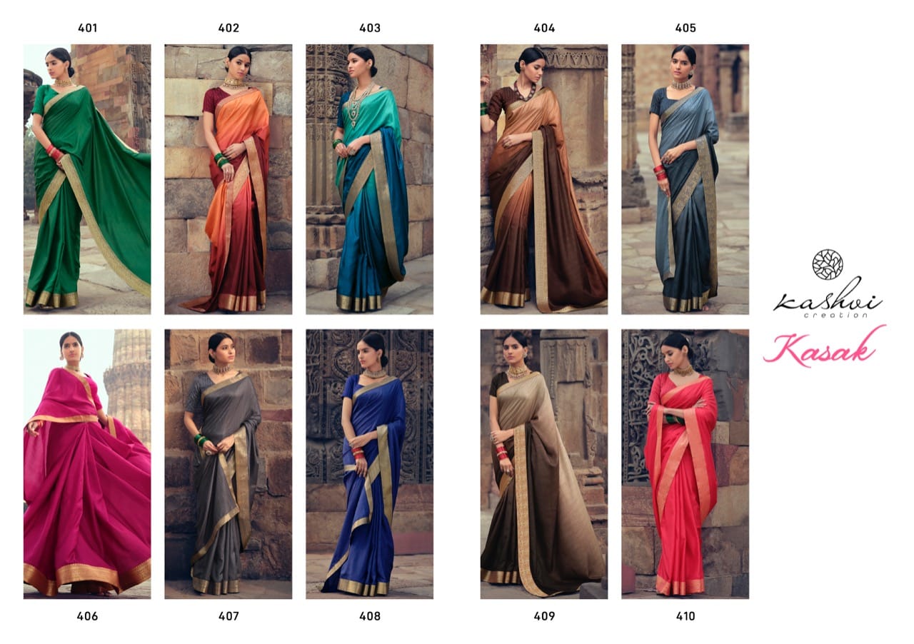 Kashvi Creation Presents Kasak Vichitra Silk Heavy Less And Blouse Sarees Cataloge Wholesaler