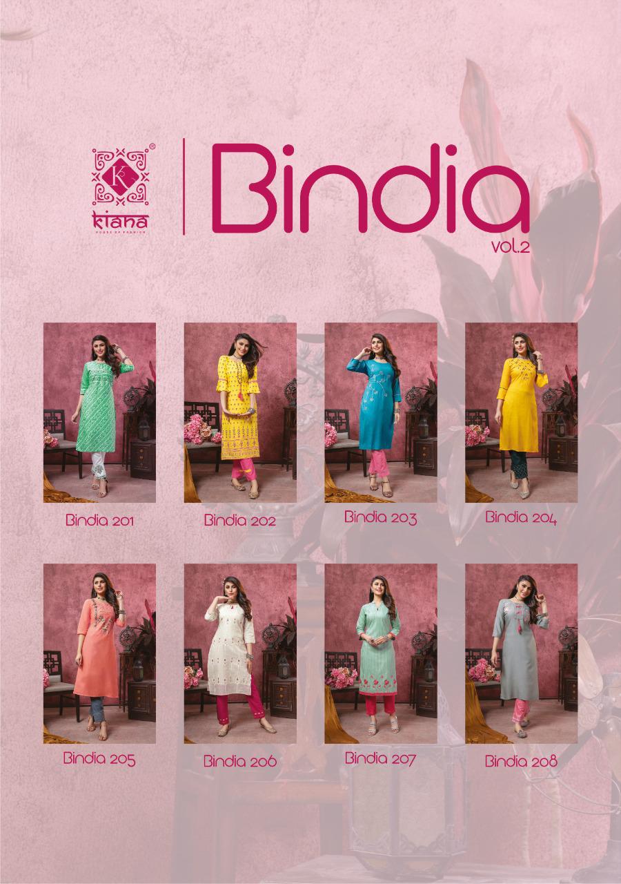 Kiana Presents Bindia Vol-2 Pure Cotton Rayon Designer Kurtis With Pant Catalog Collection