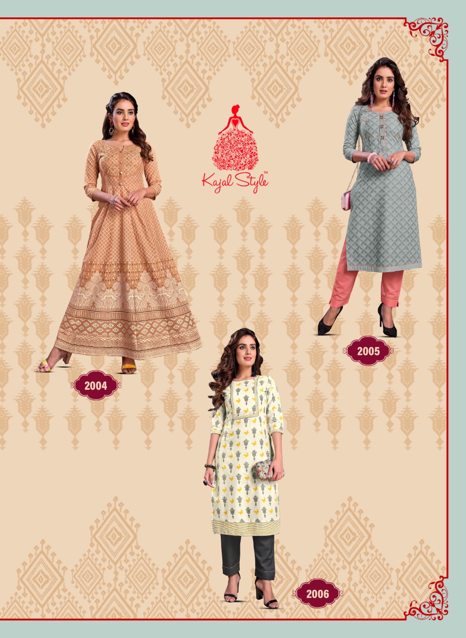 Kajal Style Presents Fashion Paradise Vol-2 Rayon Print With Fancy Embroidery Work Kurtis Wholesaler