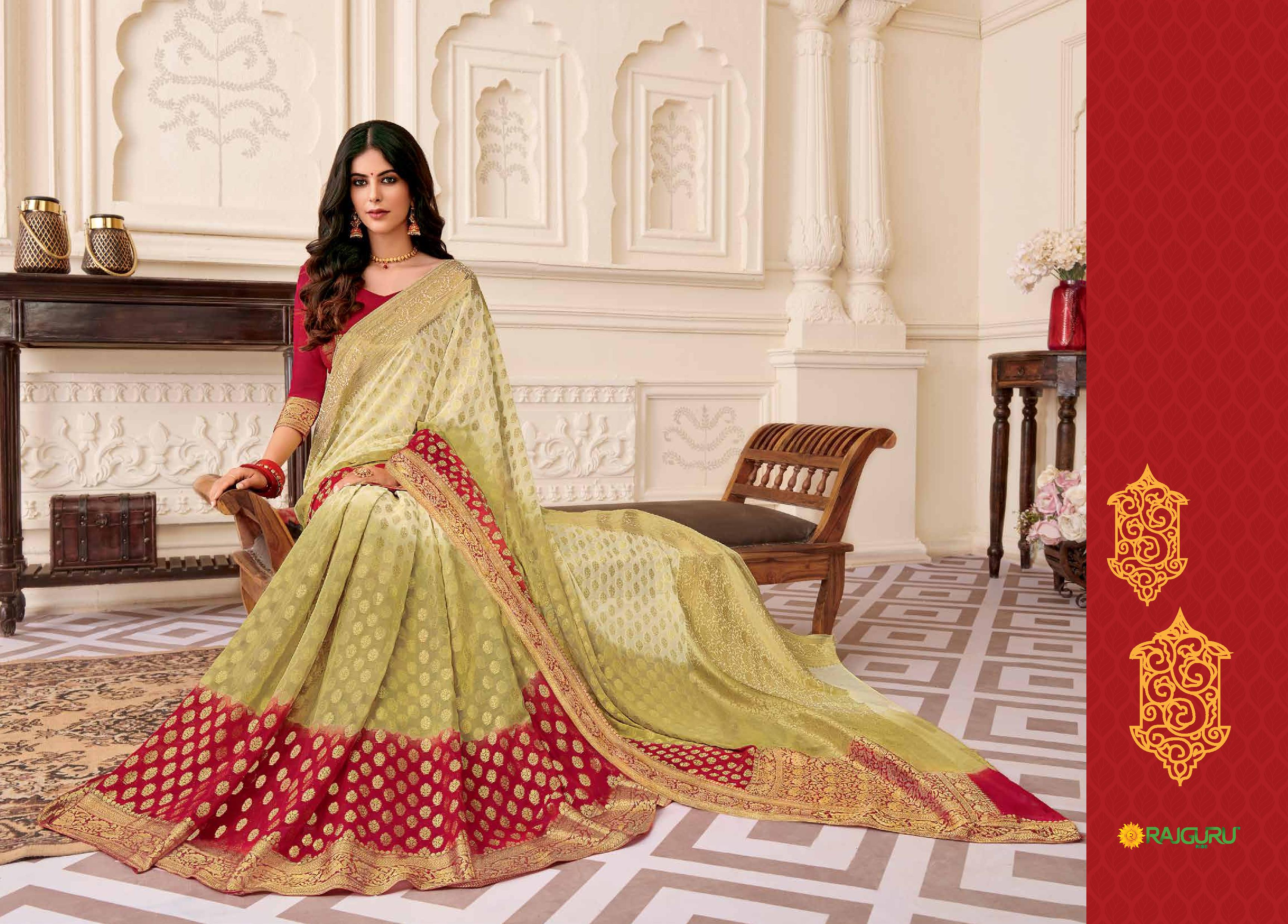 Rajguru Presents Jiya Beautiful Designer Partywear Chiffon And Maslin Silk Sarees Catalog Wholesaler And Exporters