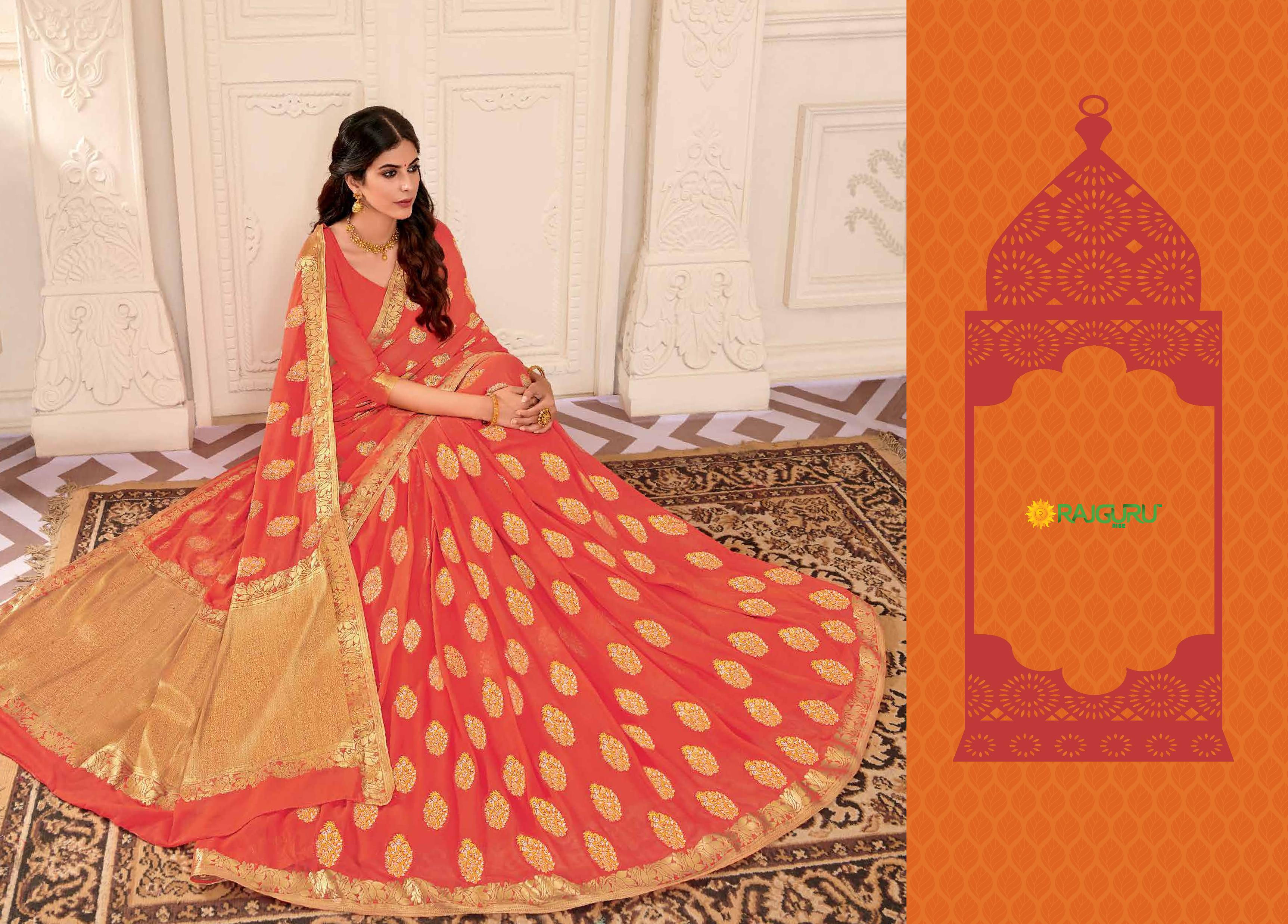 Rajguru Presents Jiya Beautiful Designer Partywear Chiffon And Maslin Silk Sarees Catalog Wholesaler And Exporters