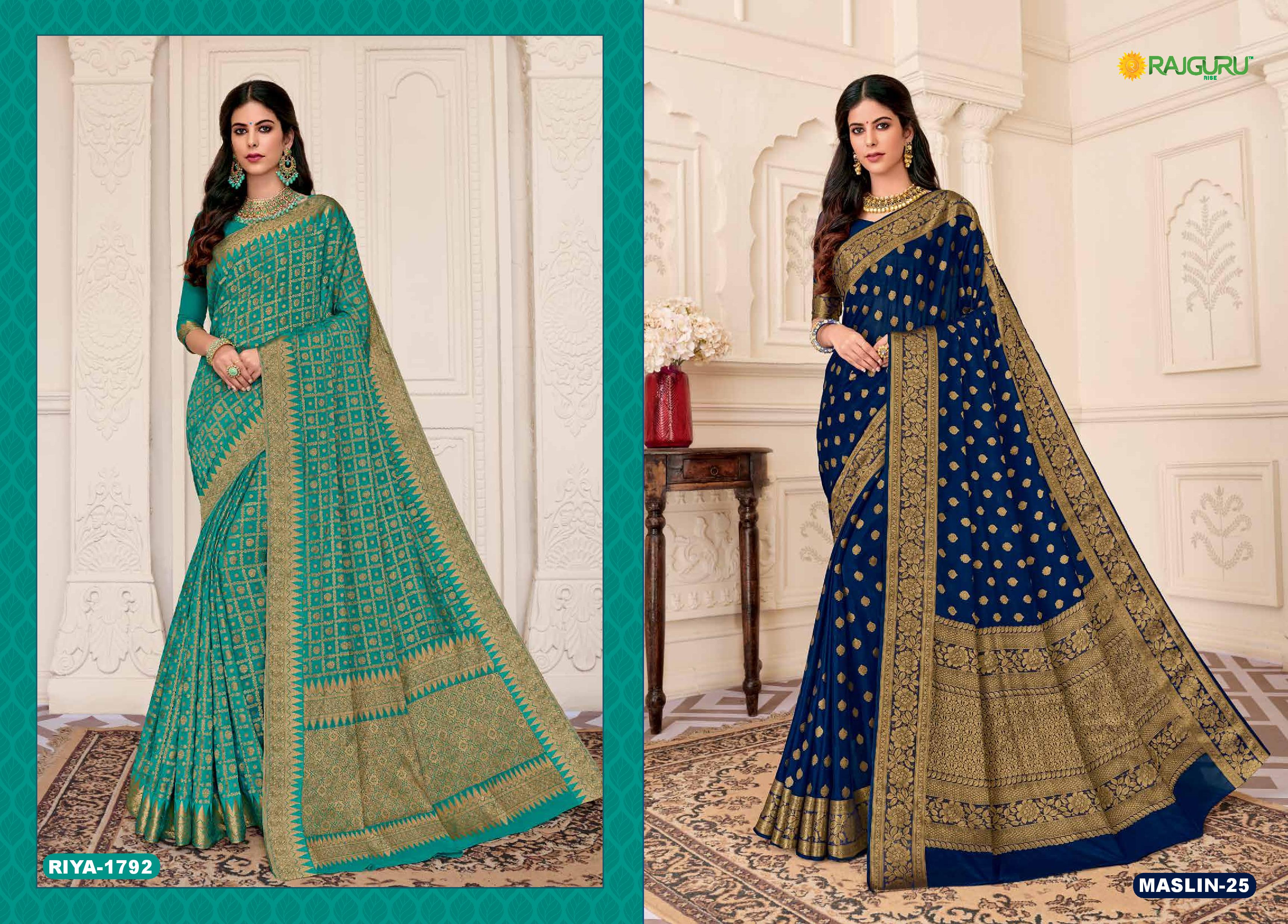 Rajguru Presents Jiya Beautiful Designer Partywear Chiffon And Maslin Silk Sarees Catalog Wholesaler And Exporters