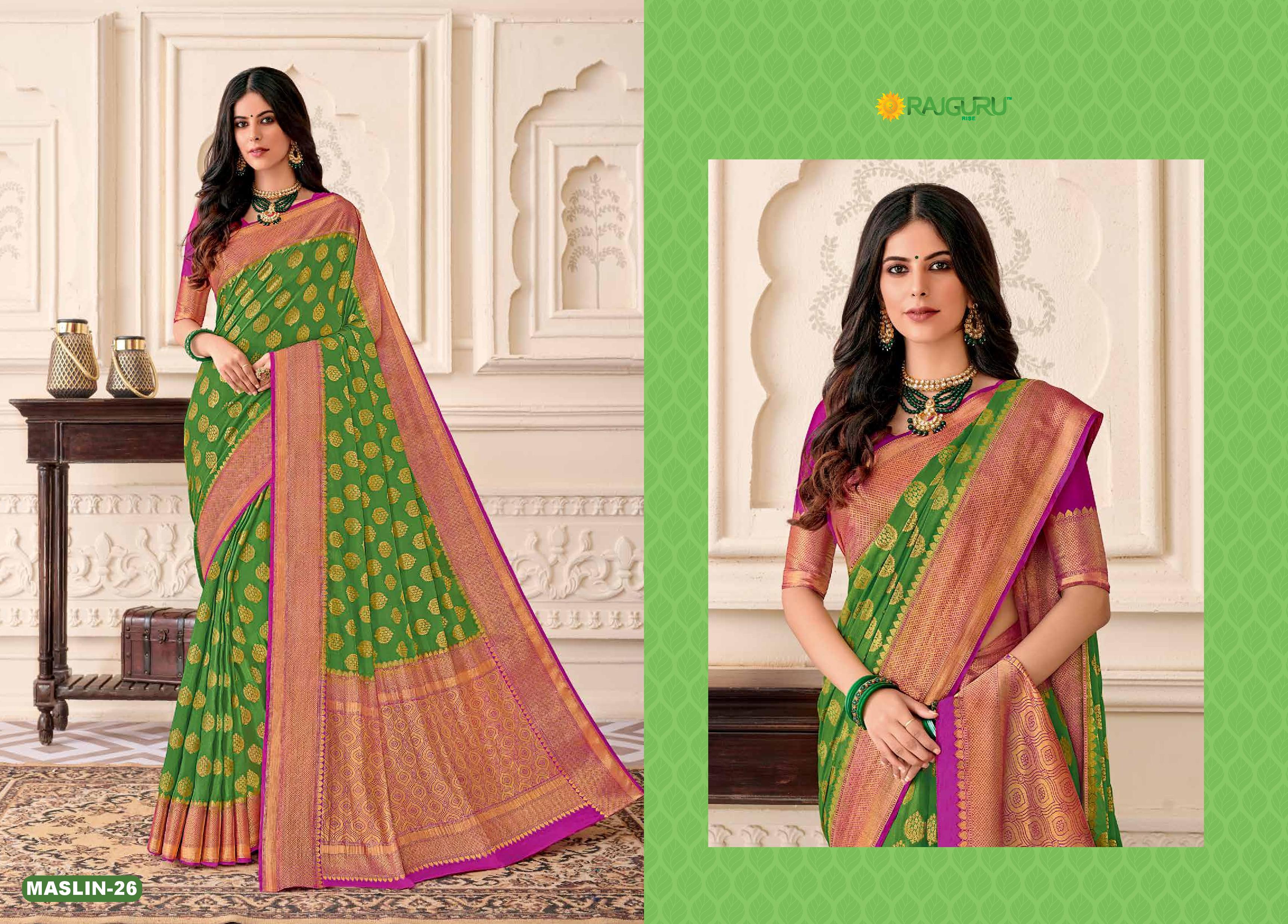 Rajguru Presents Jiya Beautiful Designer Partywear Chiffon And Maslin Silk Sarees Catalog Wholesaler And Exporters